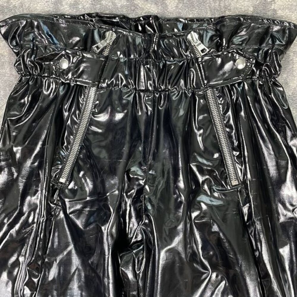 SOLD RTA Leon Faux Patent Leather Black Paperbag Pant Shiny SEE DESCRIPTION Sz S - Picture 2 of 13